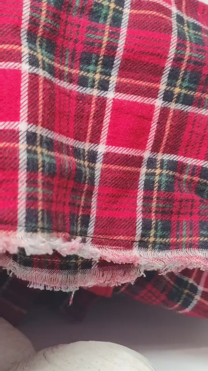 Red Tartan Cotton Scarf – Lightweight Fringe Fleece | Unisex Handmade Winter Accessory | Long Fleece Plaid Scarf | PNW Gift